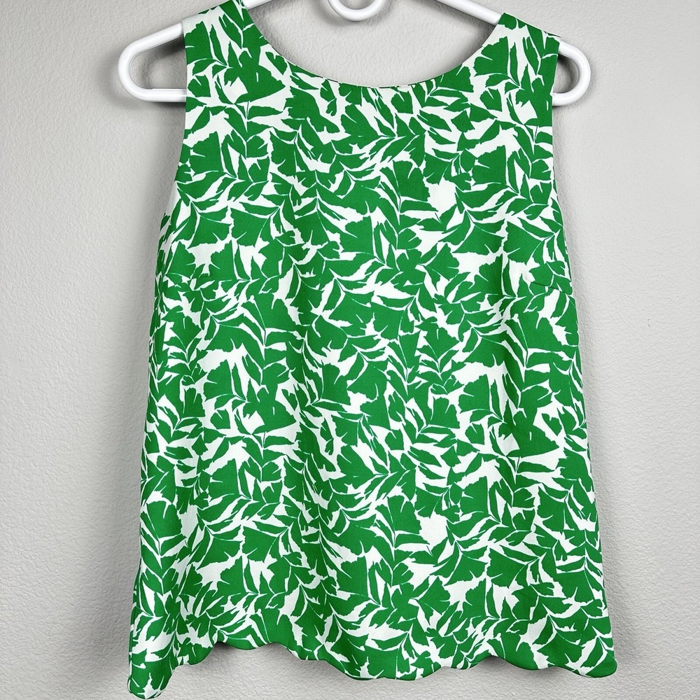 J Crew Top‎ Size Small Green Leaf Abstract Open Criss Cross Back